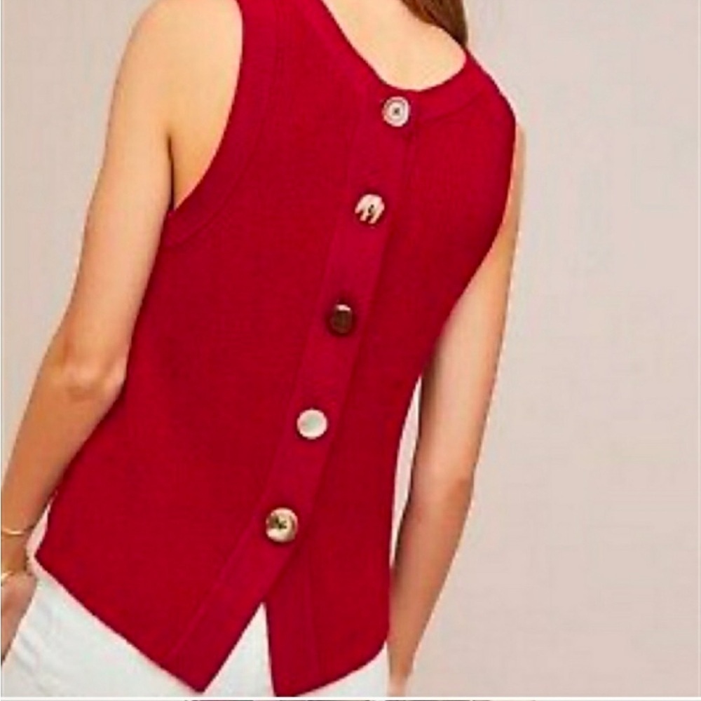 Anthropologie Moth Button Back Sleeveless Sweater Red Size Medium